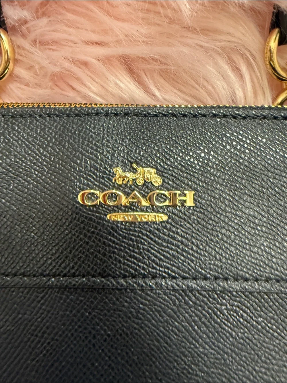 Coach Factory Black Leather Shoulder Bag with Gold Accents
